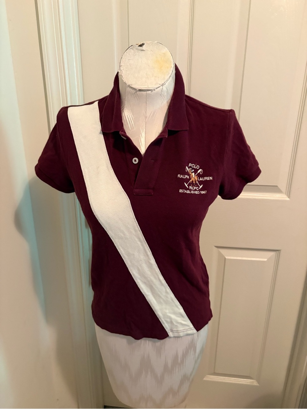 Ralph Lauren Women's Burgundy/cream $148 size M Polo Shirt